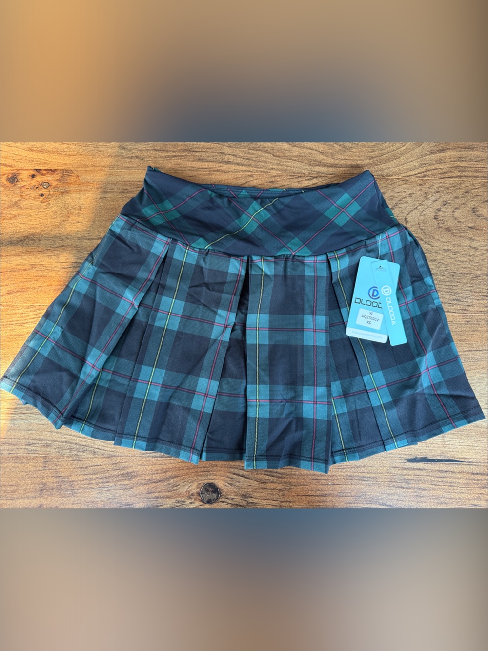 Plaid Pleated Mini Skirt in Dark Green